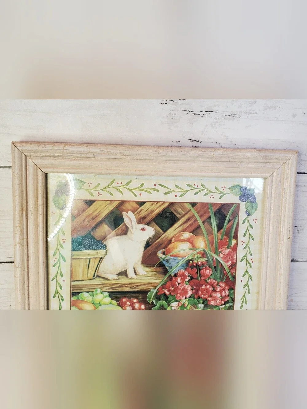 Vintage Cottagecore Bunny Rabbit Framed Print Glass Wall Art Grandmacore 9.5x11.